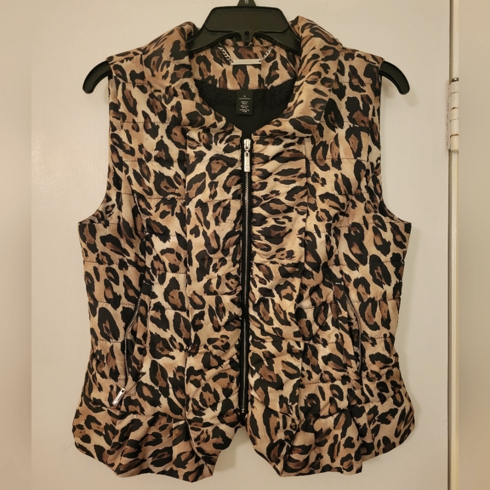 White House Black Market Animal Print Puffer Vest, Small